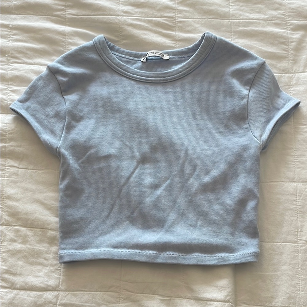 Zara Light Blue Cropped T-Shirt - Size M